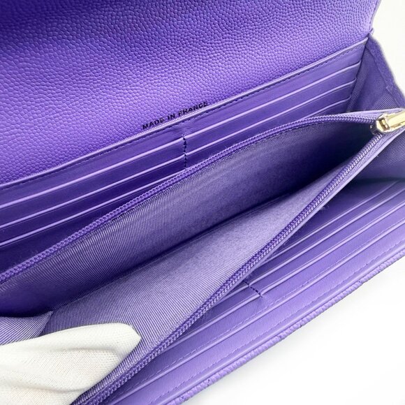 RARE Authentic CHANEL CC Timeless Caviar Flap Wallet Chain Purse Purple Bag - Picture 13 of 15